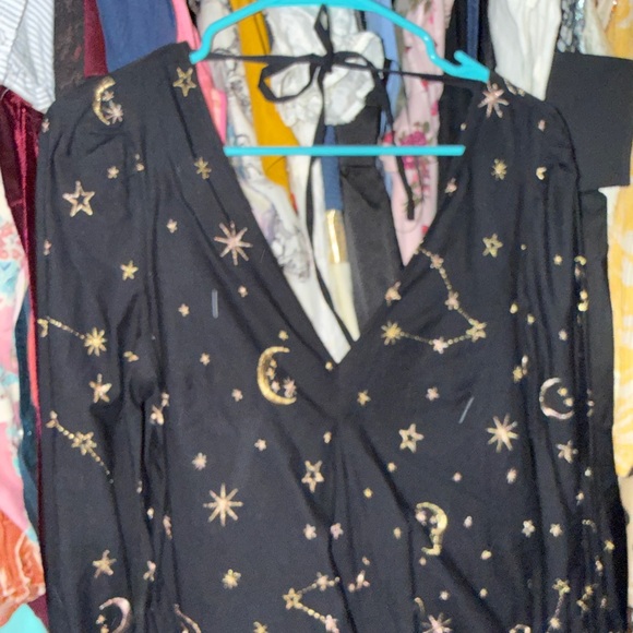 ASOS petite v front v back trapeze mini dress in star and moon embroidery - Picture 3 of 3